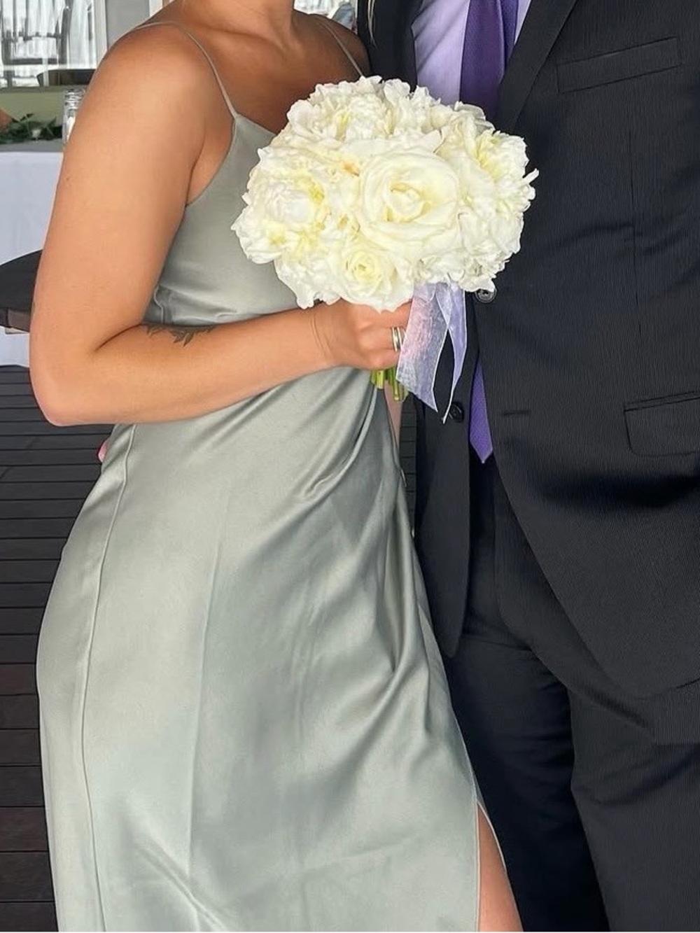 BHLDN Sage Green Satin Midi Slip Dress